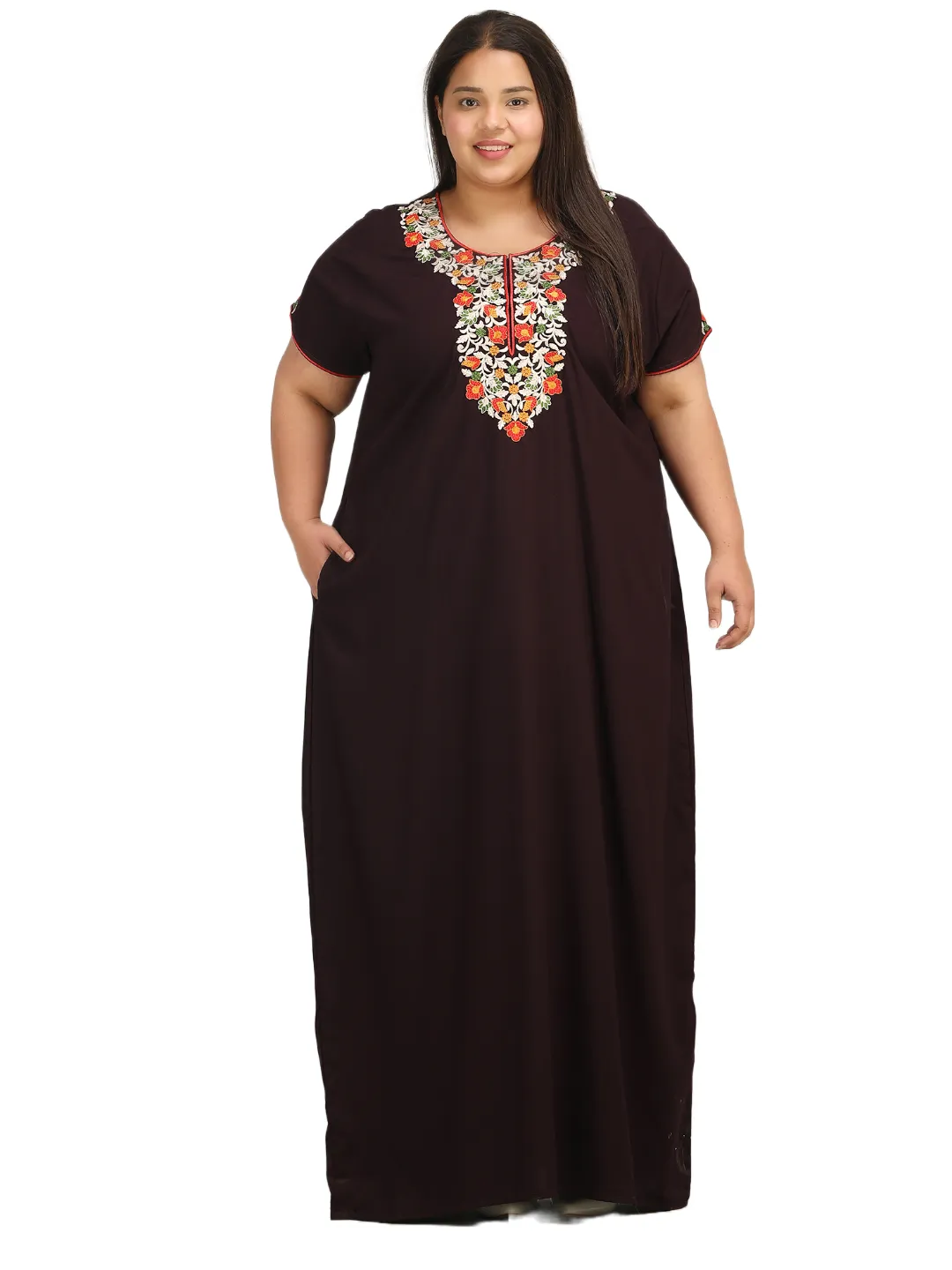 Flowerline Contrast Embroidered Nightgown
