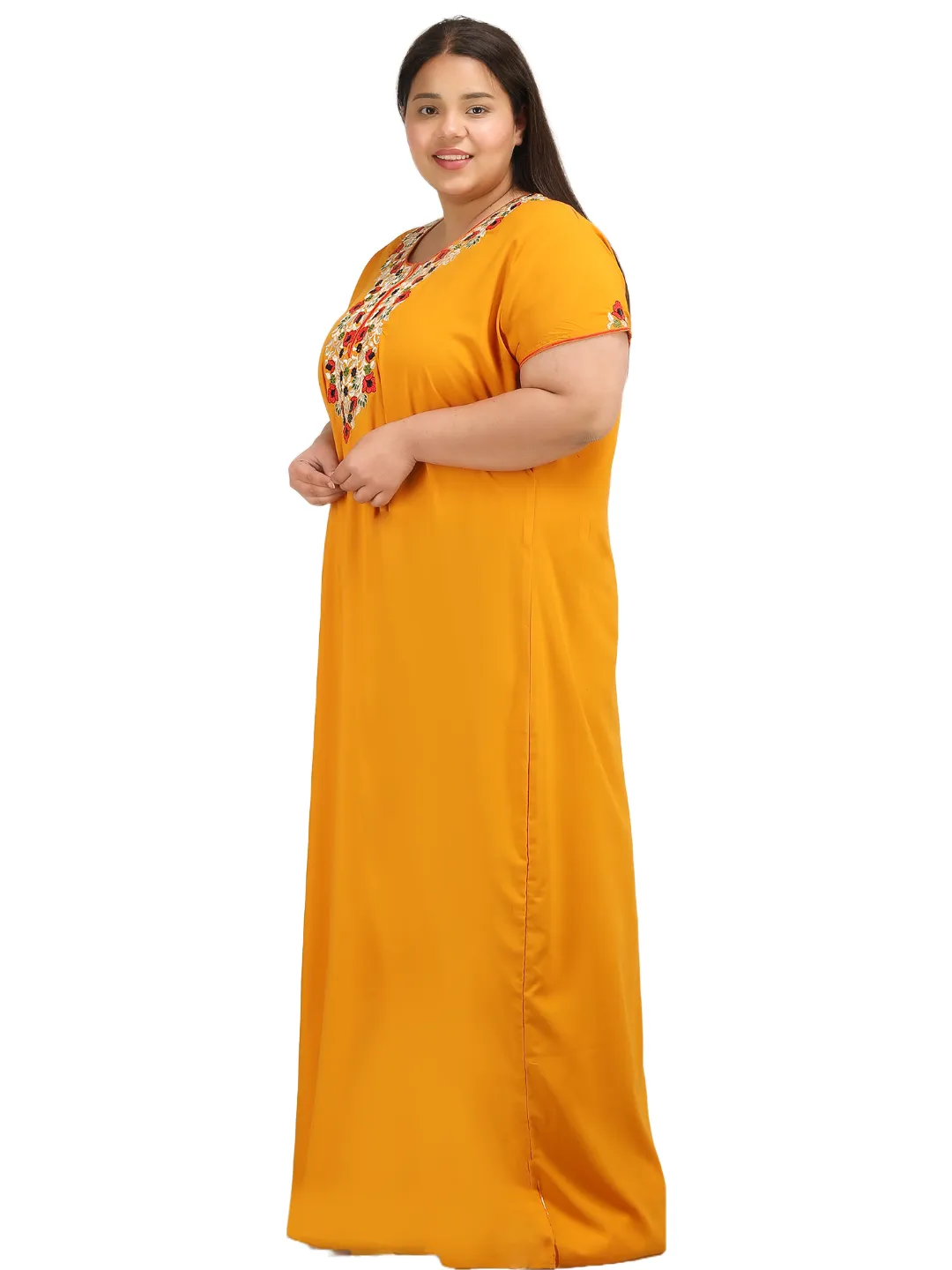 Flowerline Contrast Embroidered Nightgown