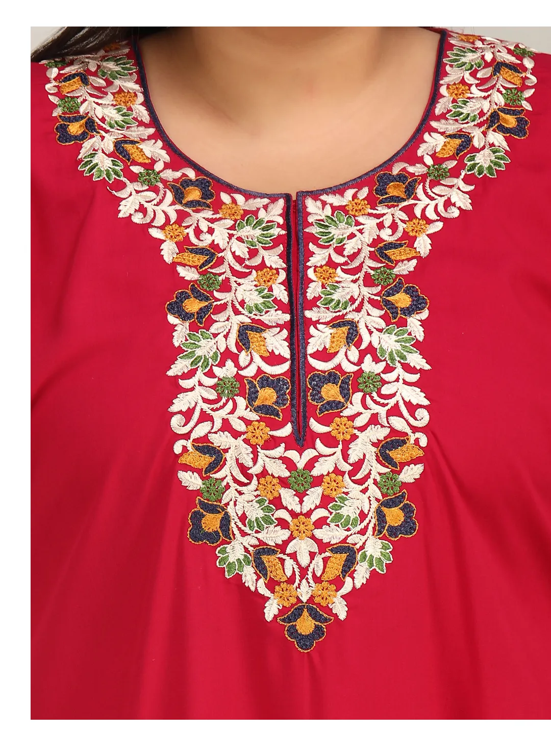 Flowerline Contrast Embroidered Nightgown