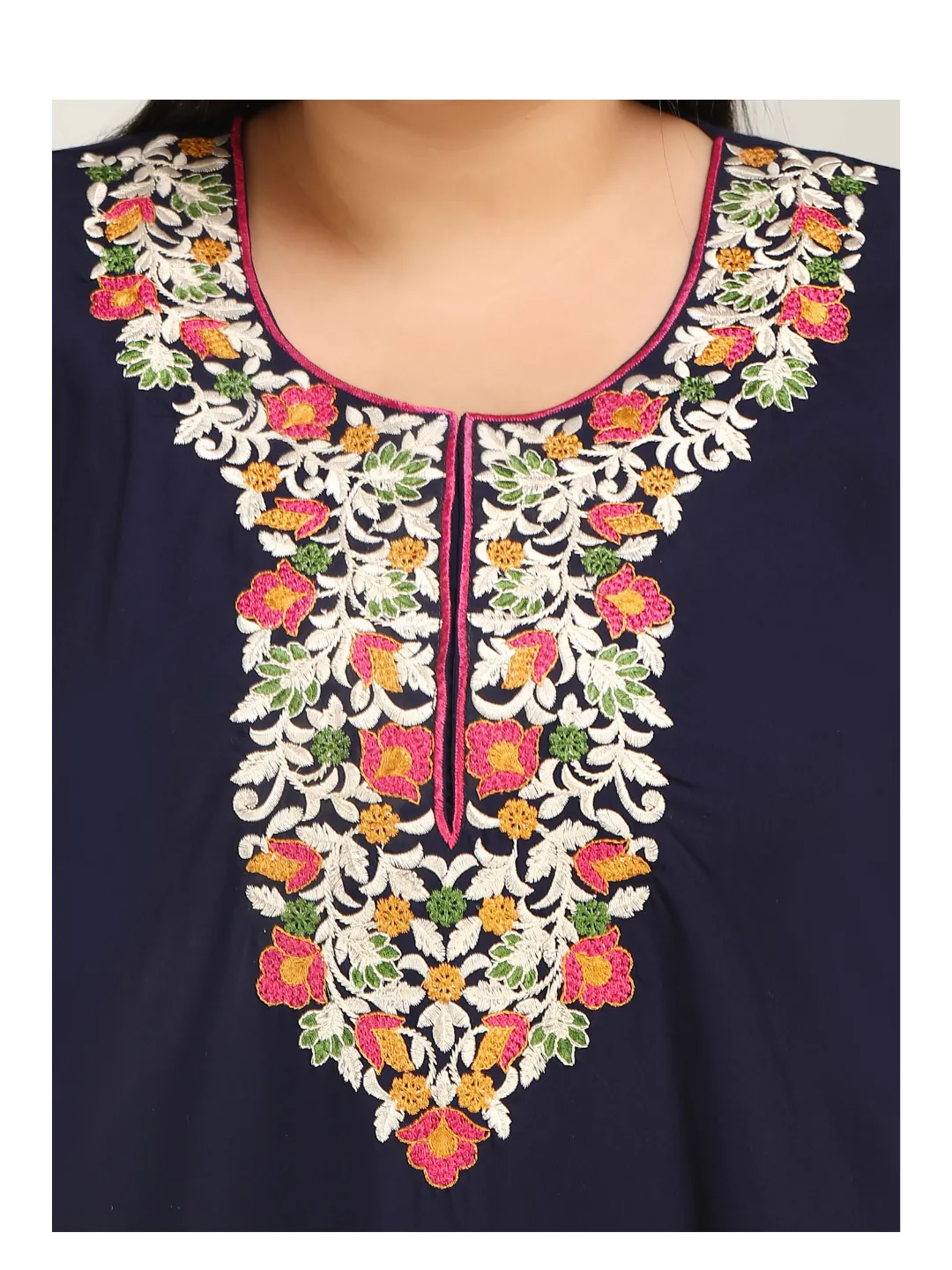 Flowerline Contrast Embroidered Nightgown