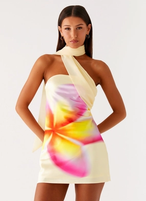 Smart Glide Fresh Energy Isa Scarf Satin Mini Dress - Frangipani Yellow