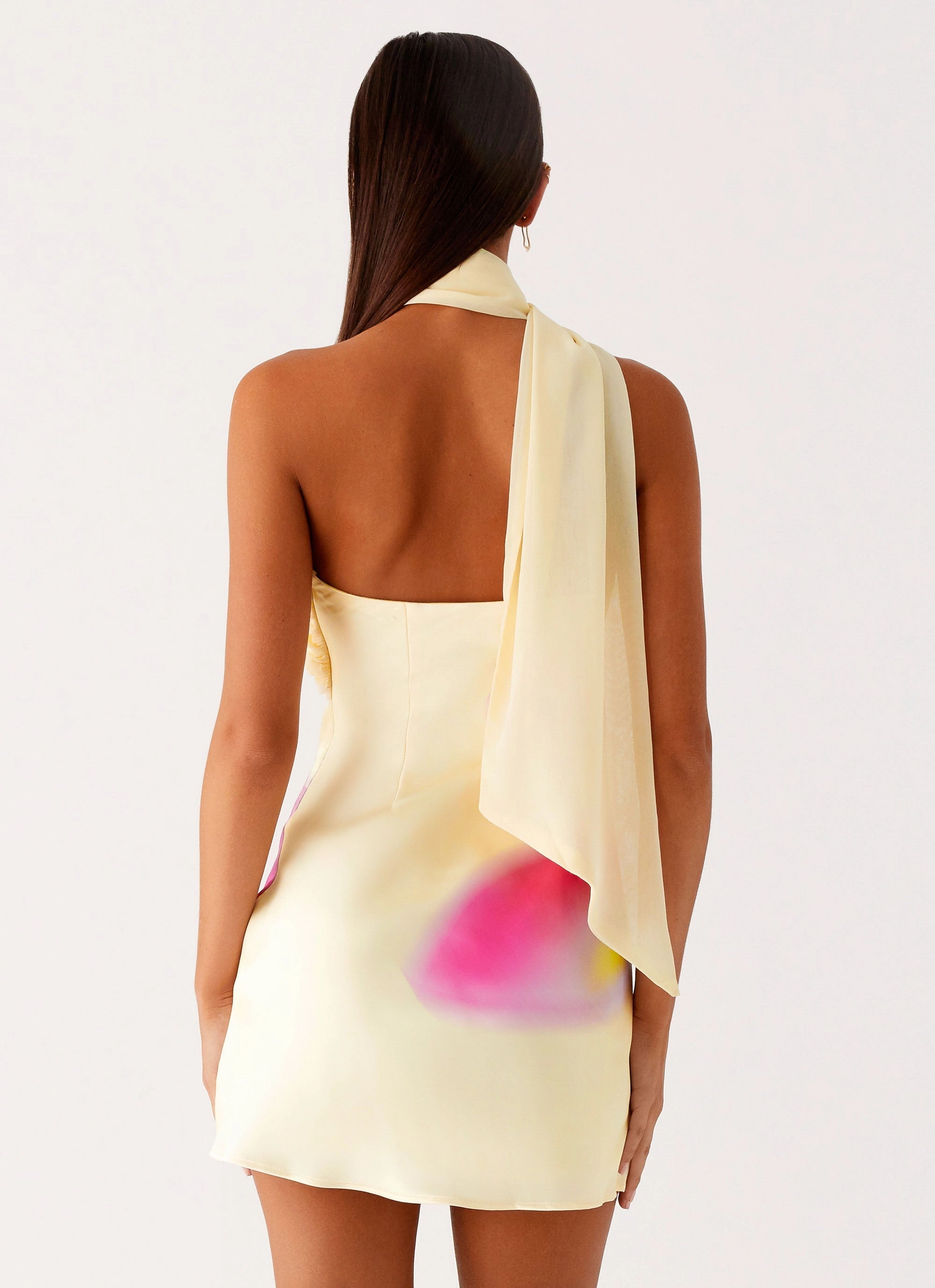 Panelled-Design Isa Scarf Satin Mini Dress - Frangipani Yellow