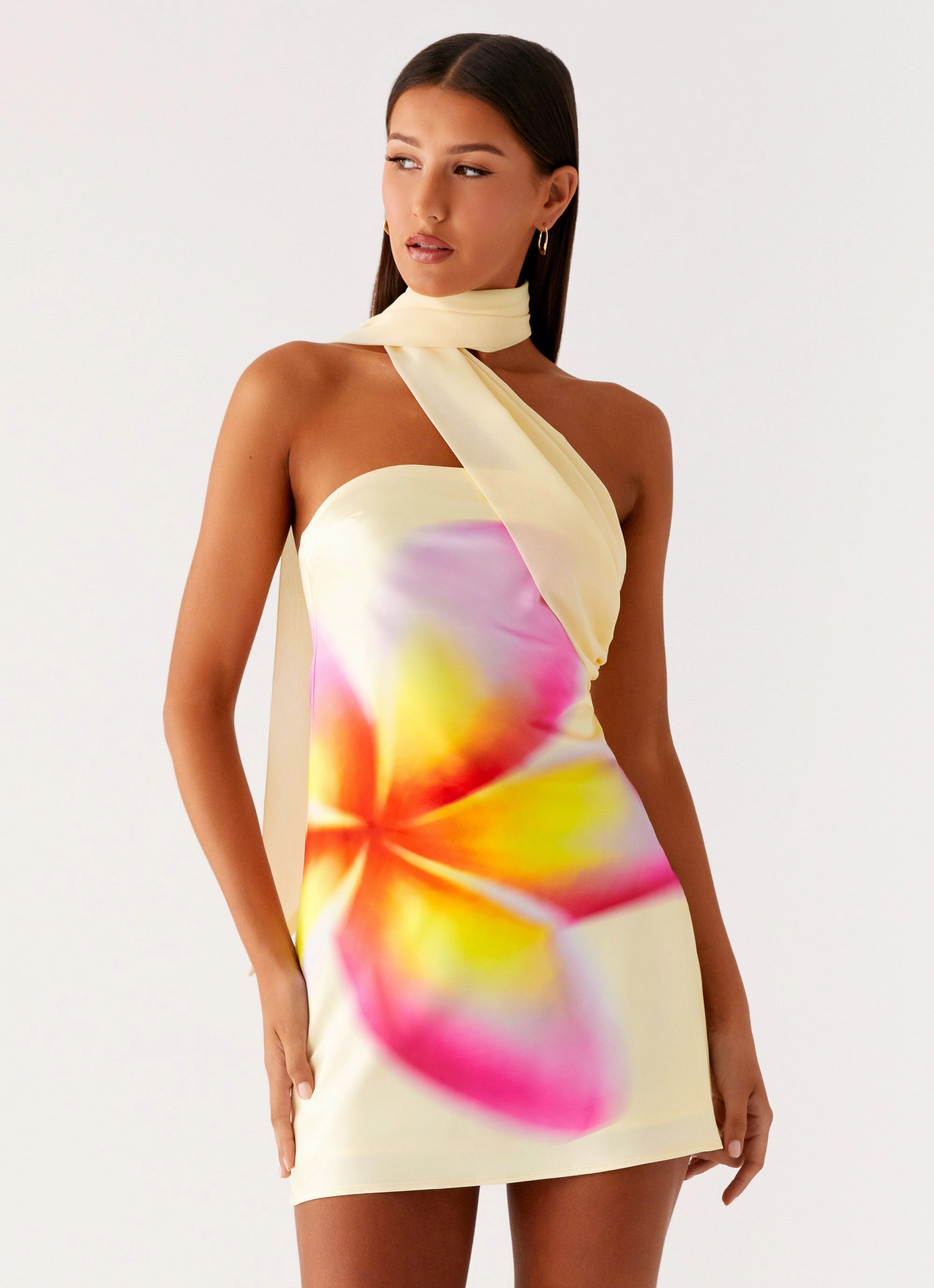 Isa Scarf Satin Mini Dress - Frangipani Yellow Refined Finish Fashionable Fit