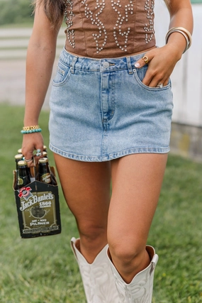 Crisp Finish Flowing Touch Saddle Up Skort-Light Denim
