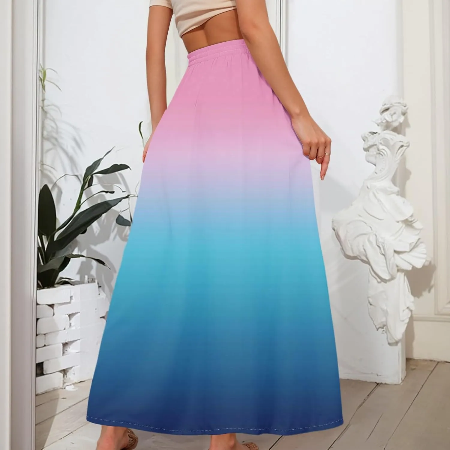Flowy Maxi Skirts for Women Trendy Summer Casual Floral High Waisted Plus Size Long Boho Beach Skirt with Pockets
