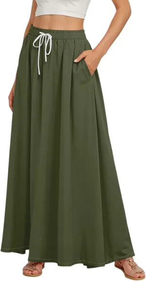 Flowy Maxi Skirts for Women Trendy Summer Casual Floral High Waisted Plus Size Long Boho Work Skirt with Pockets