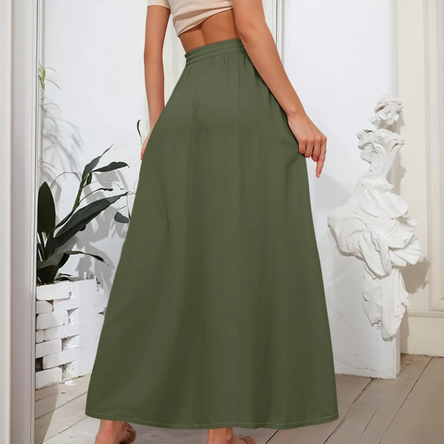Flowy Maxi Skirts for Women Trendy Summer Casual Floral High Waisted Plus Size Long Boho Work Skirt with Pockets