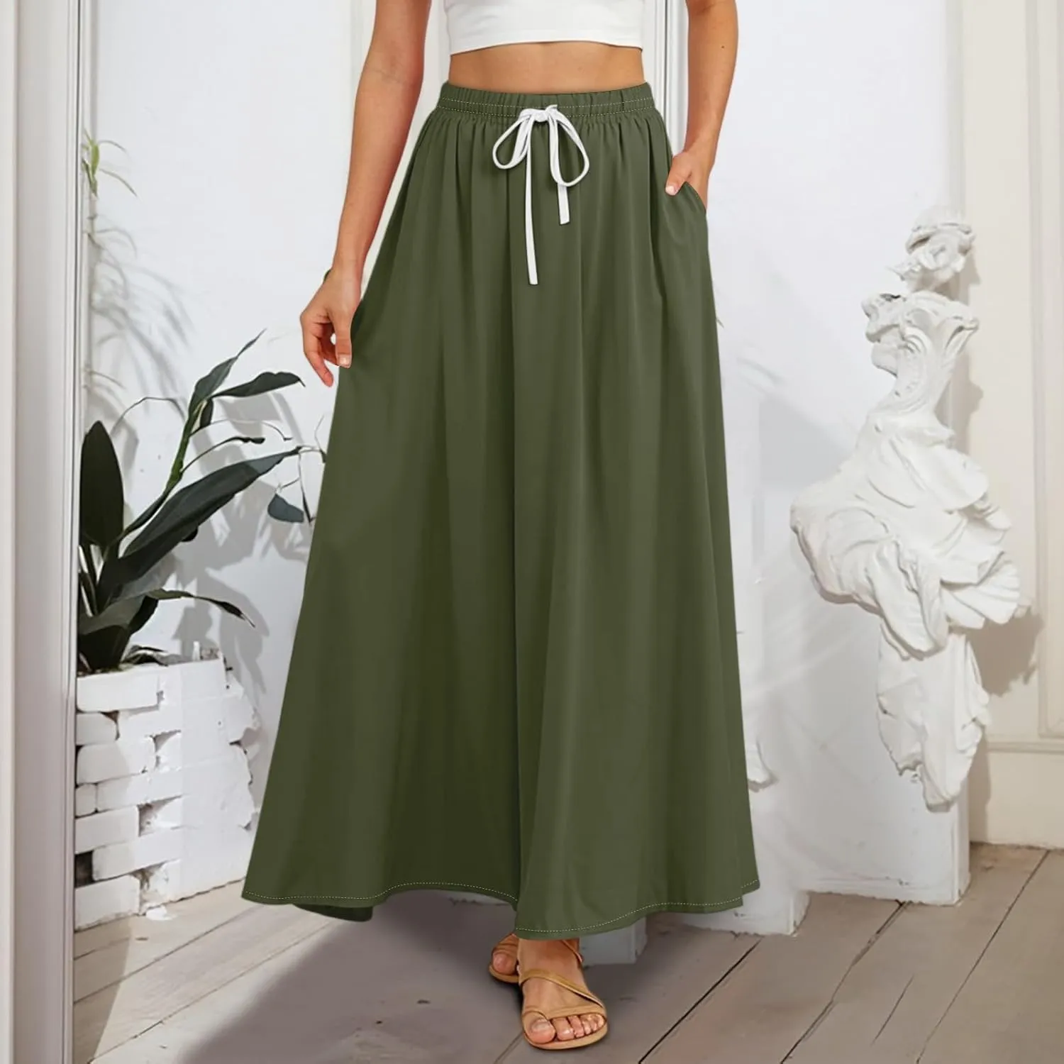 Flowy Maxi Skirts for Women Trendy Summer Casual Floral High Waisted Plus Size Long Boho Work Skirt with Pockets