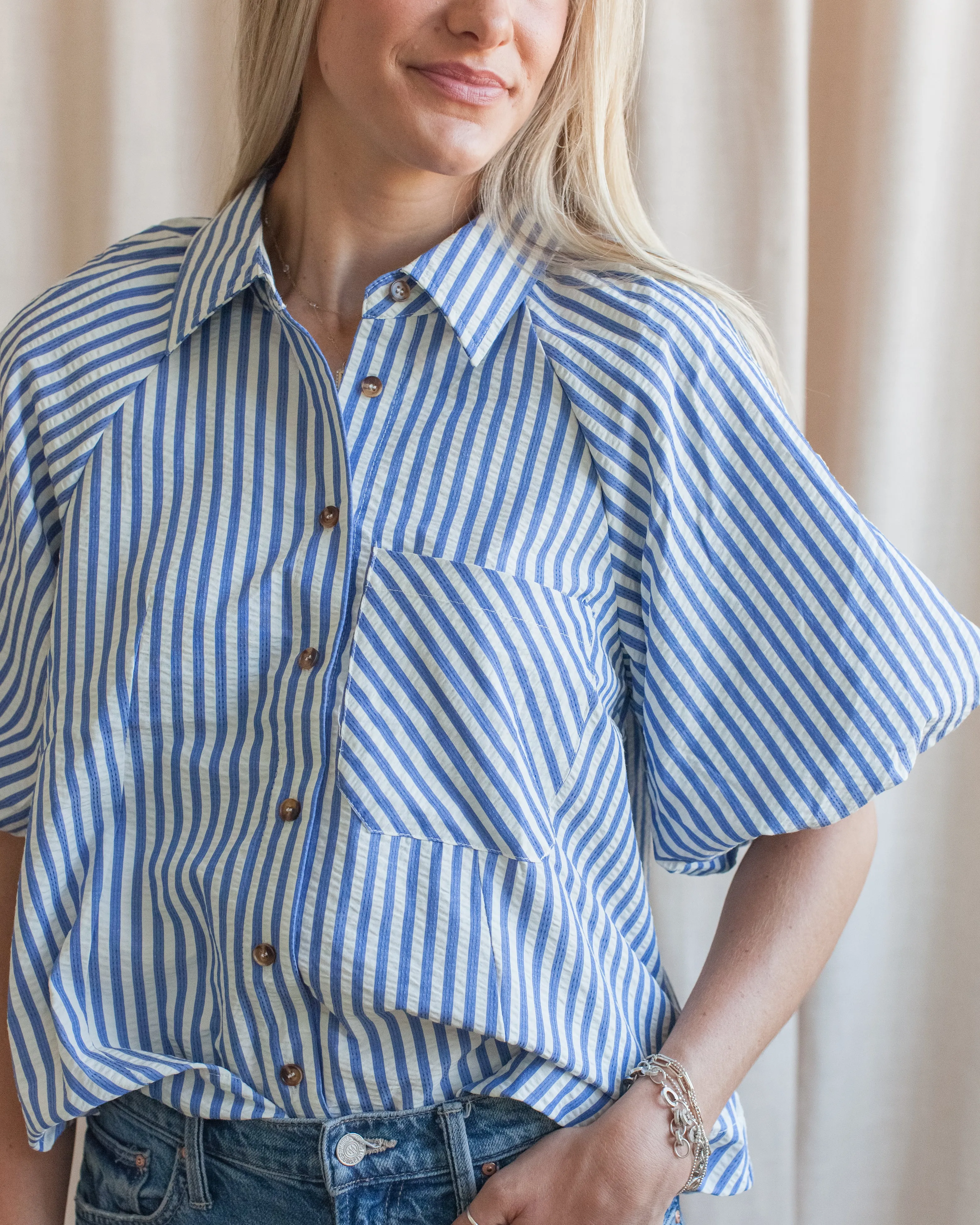 NoSlip Grip Sophie Pinstripe Blouse - Blue