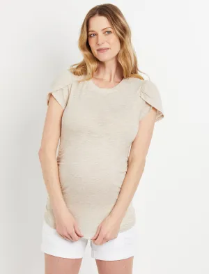 Flutter Sleeve Maternity Top in Oatmeal