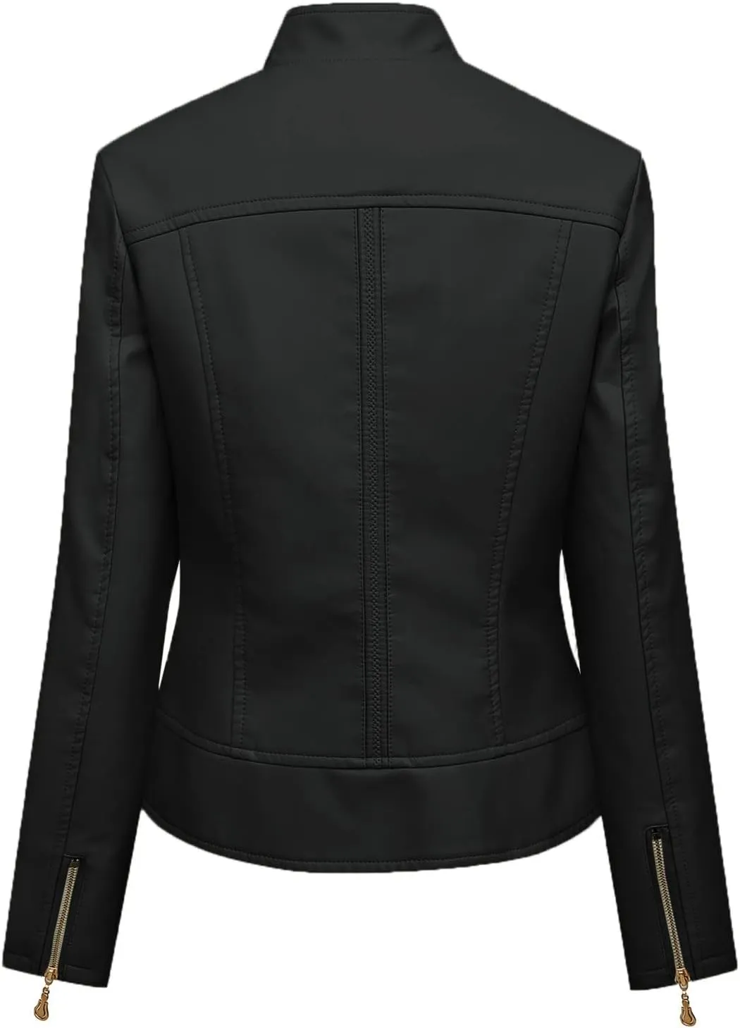 FMCHICO Women's Zipped Notch Collar Moto Biker Jacket Casual Short Coat Outwear