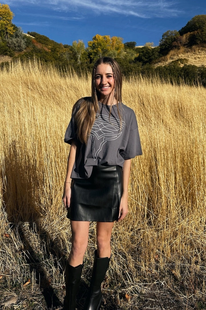 ThermalInsulation AbrasionResistant Fabric Longhorn Stitch Crop Tee - FINAL SALE