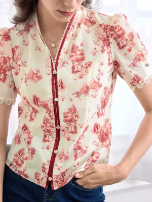 Breathable Underarm Gussets Briana Printed Stand Collar Blouse