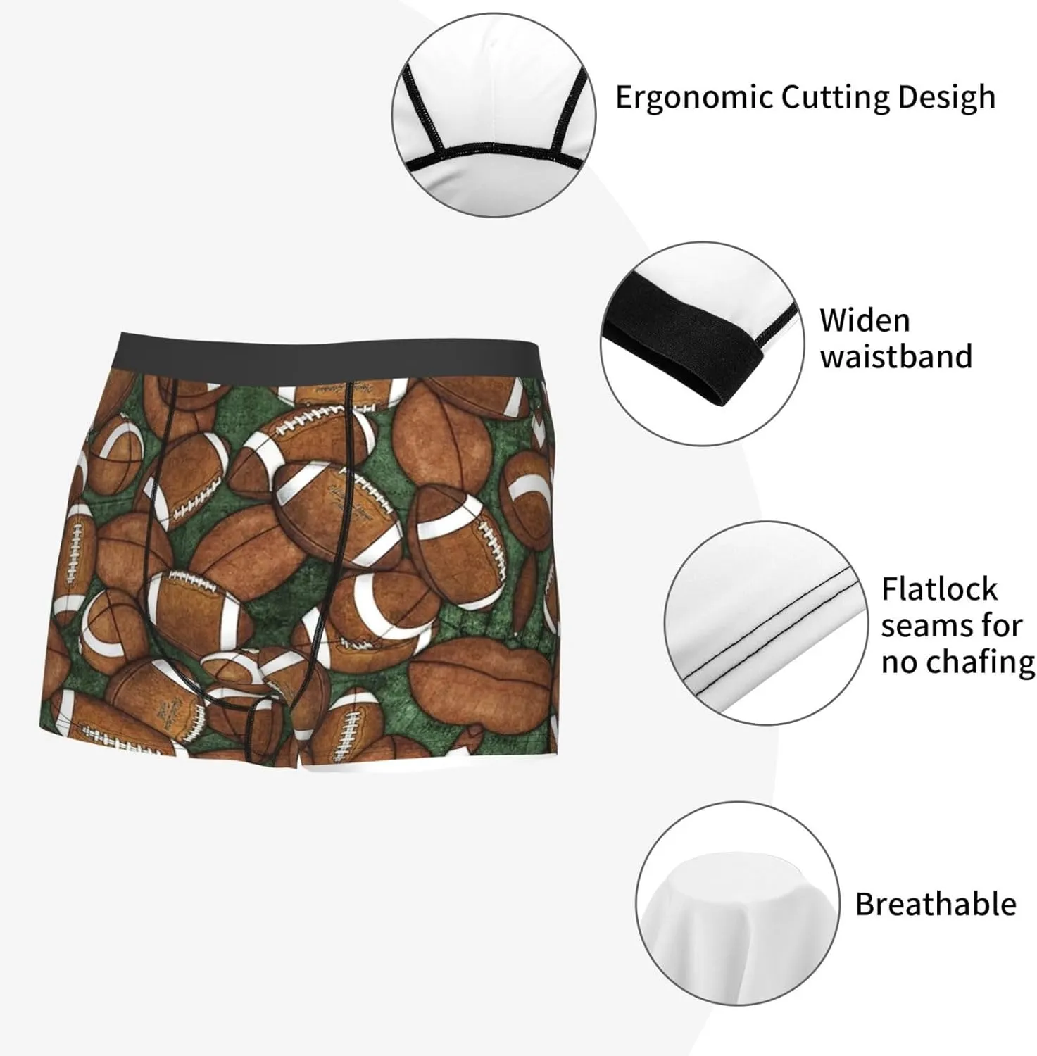 Football Green Boxer Briefs, Moisture Wicking & Breathable,Underwear for Men