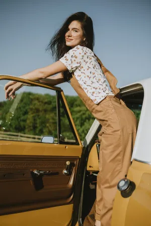 Forest White Floral Ribbed Top