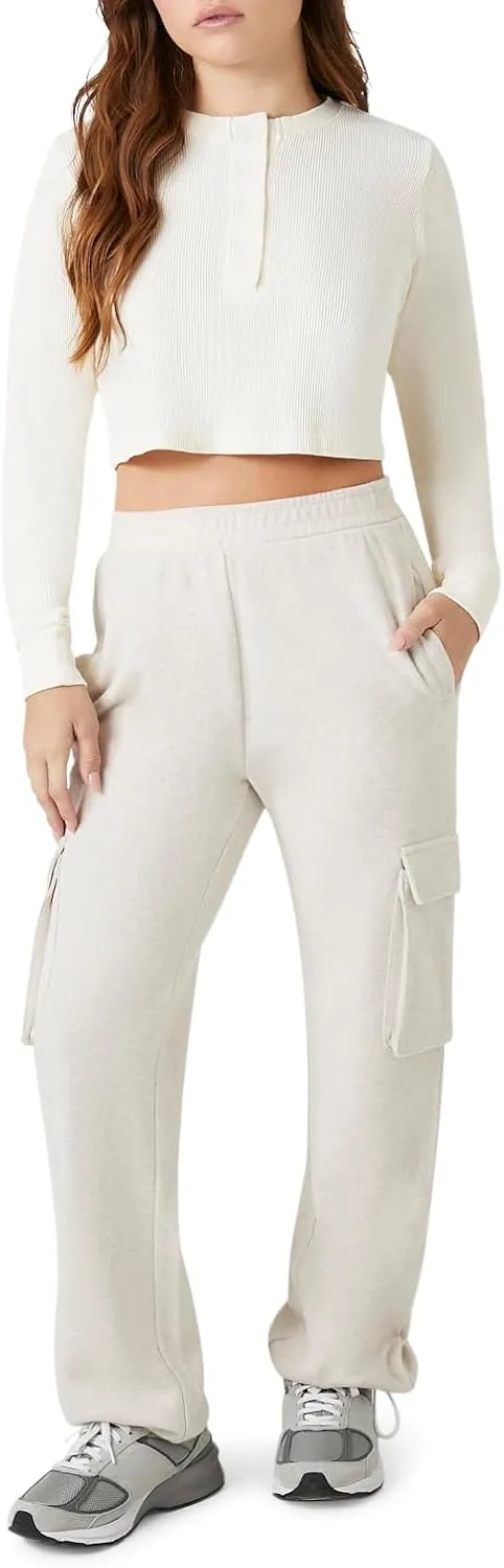 Forever 21 Women's Cotton Ribbed Cropped Henley Top