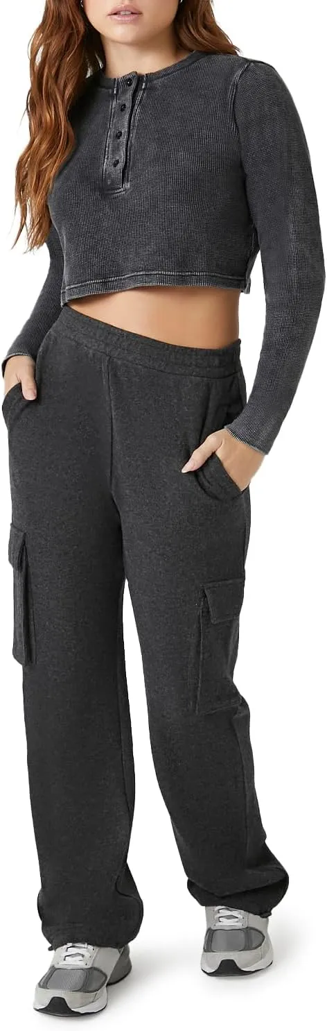 Forever 21 Women's Cotton Ribbed Cropped Henley Top