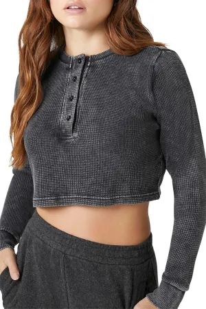 Forever 21 Women's Cotton Ribbed Cropped Henley Top
