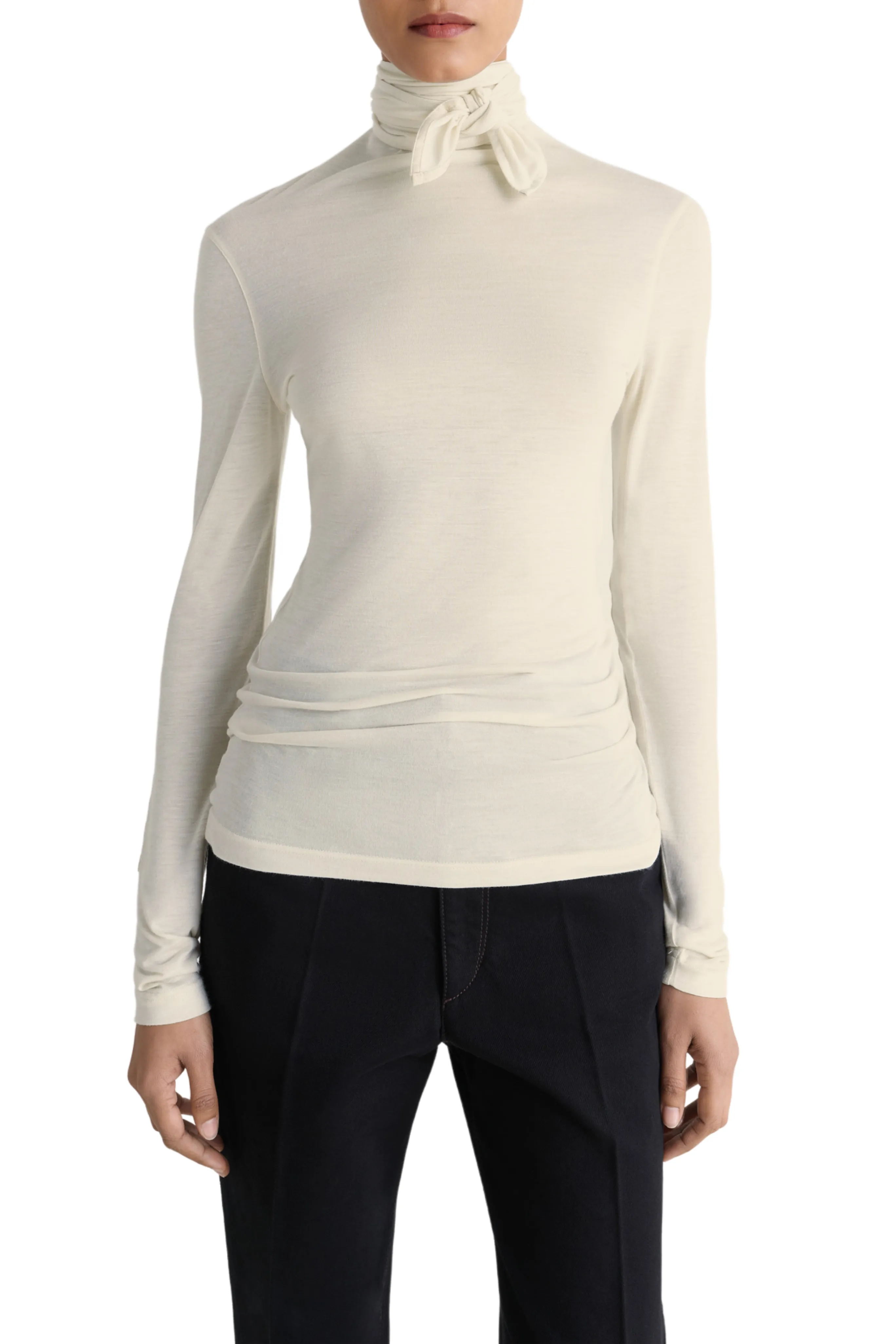 Foulard Top in Pearl White ConvertibleCollarSystem AllDayComfort