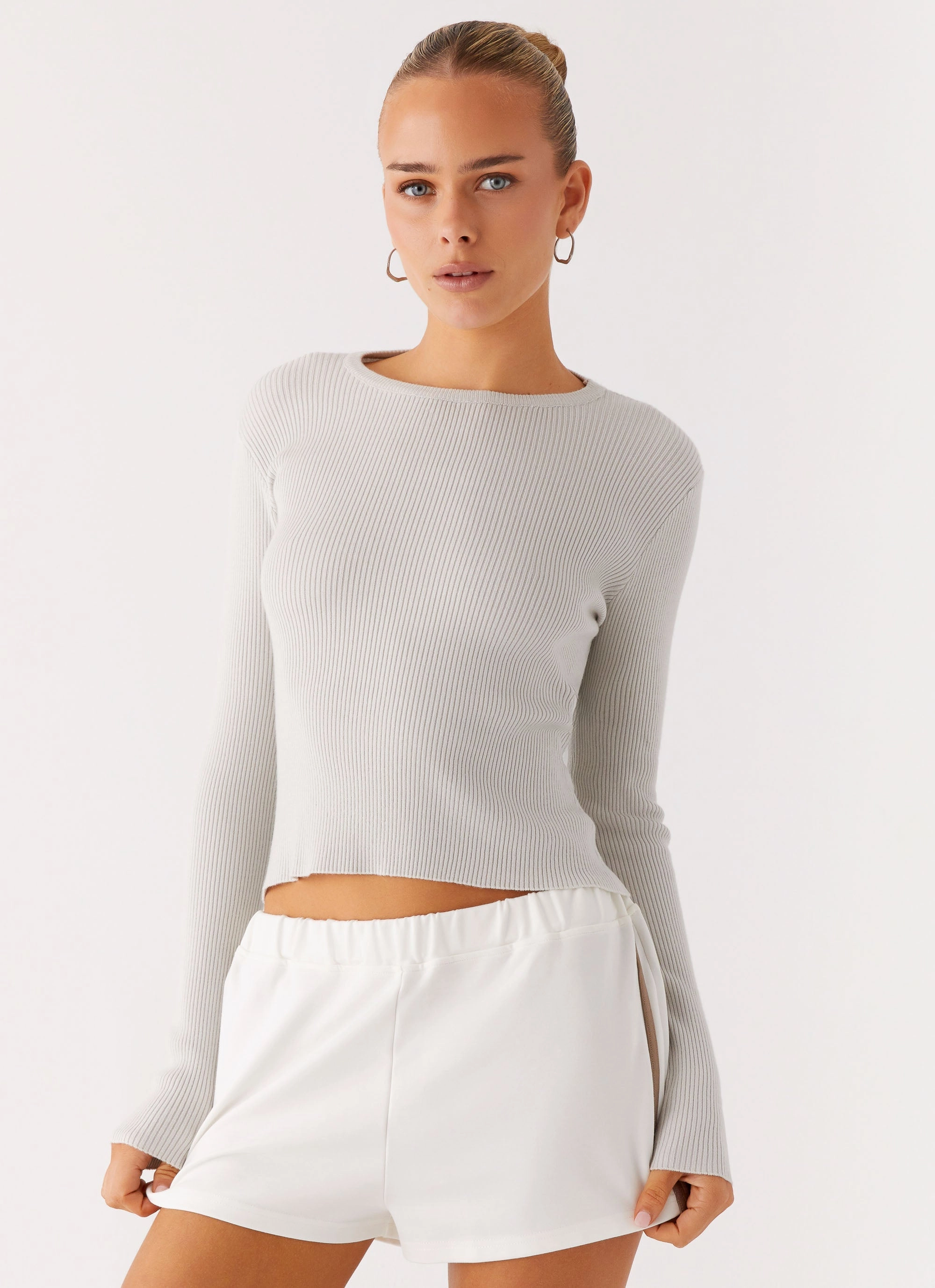 Warm Hoodie Carissa Open Back Top - Grey