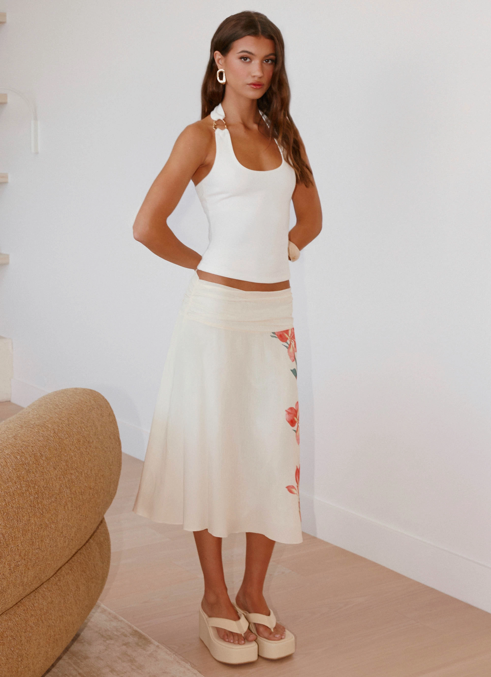Nera Halter Top - White RibbedHemline Breathable Construction