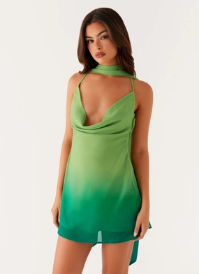 Parma Mini Dress - Green Ombre Moisture Wicking Textile Clean Outfit