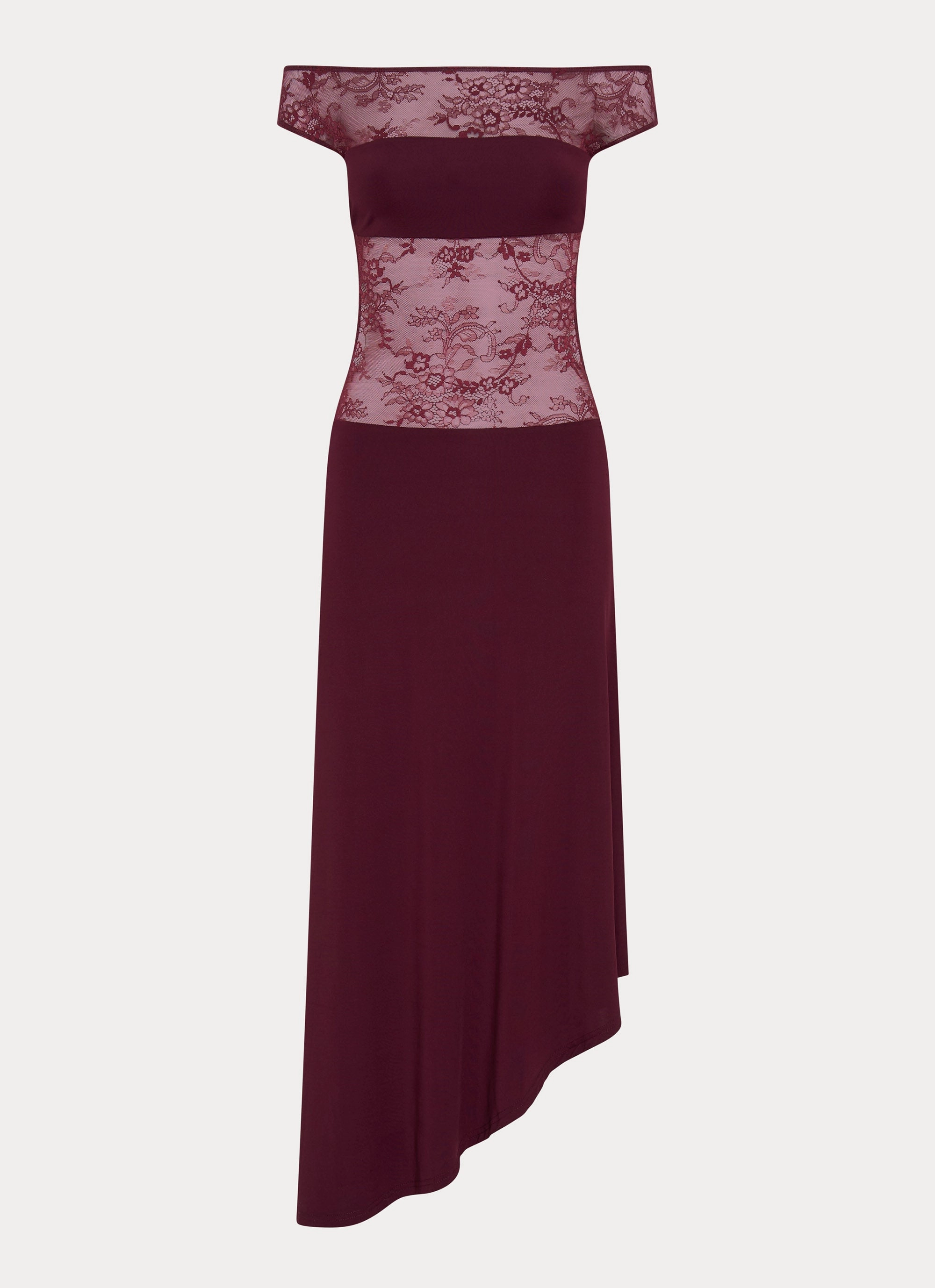 Francoise Lace Midi Dress - Burgundy Urban Minimalism Evening Look