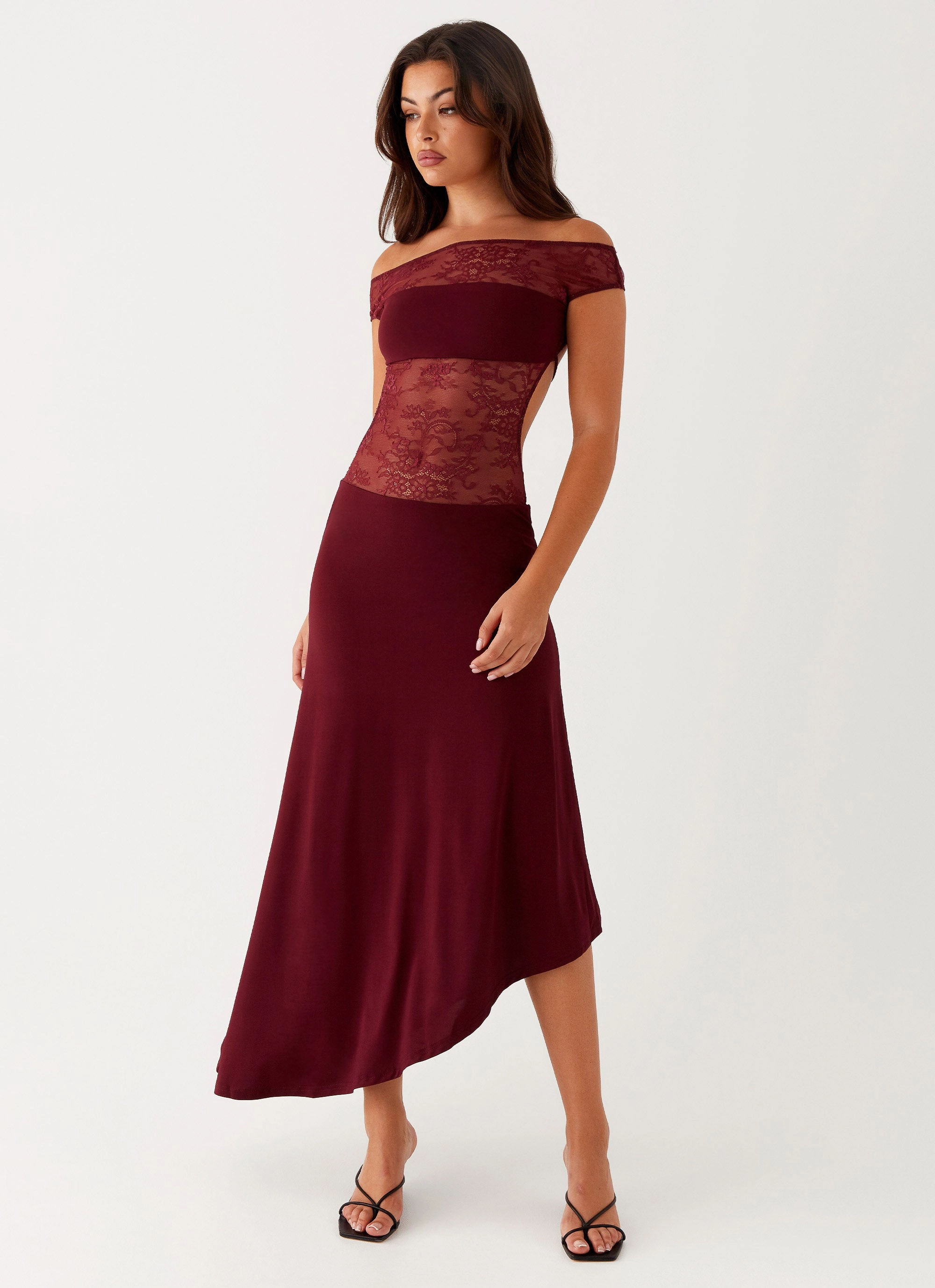 Smart Casual Bloom Soft Francoise Lace Midi Dress - Burgundy