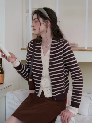 Low Profile Zipper Frankie V-Neck Stripe Wool Cardigan