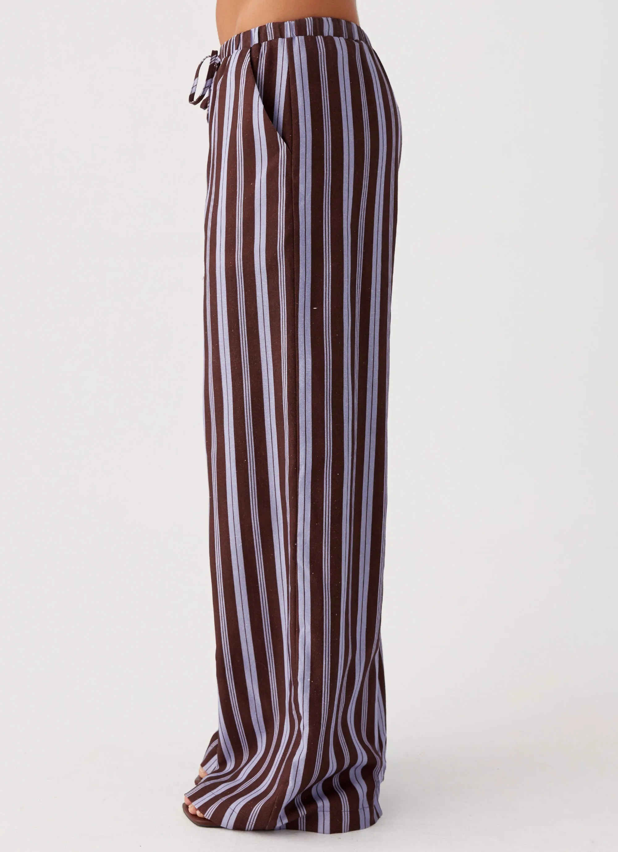 stain resistant coating Sport Fit Fresh Face Linen Pants - Purple Brown Stripe