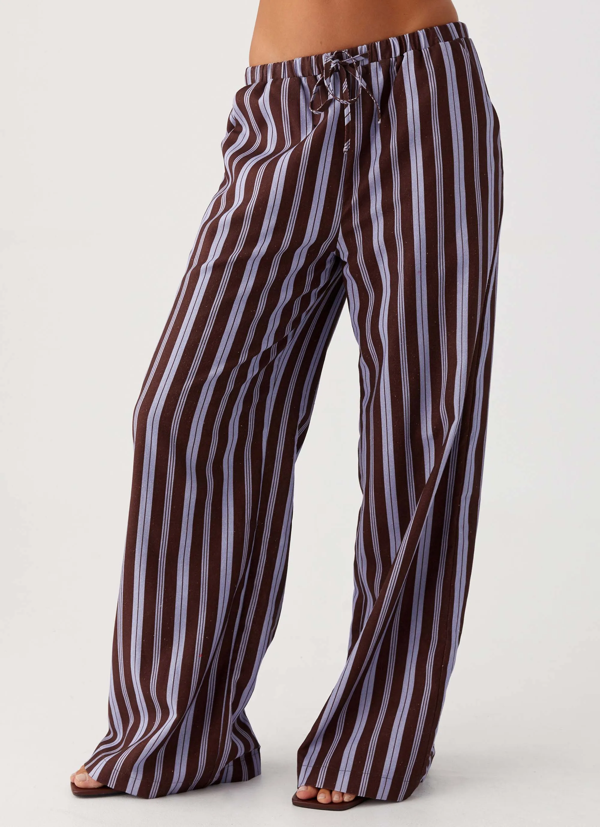 Fresh Face Linen Pants - Purple Brown Stripe Freedom Move Minimal Bulk