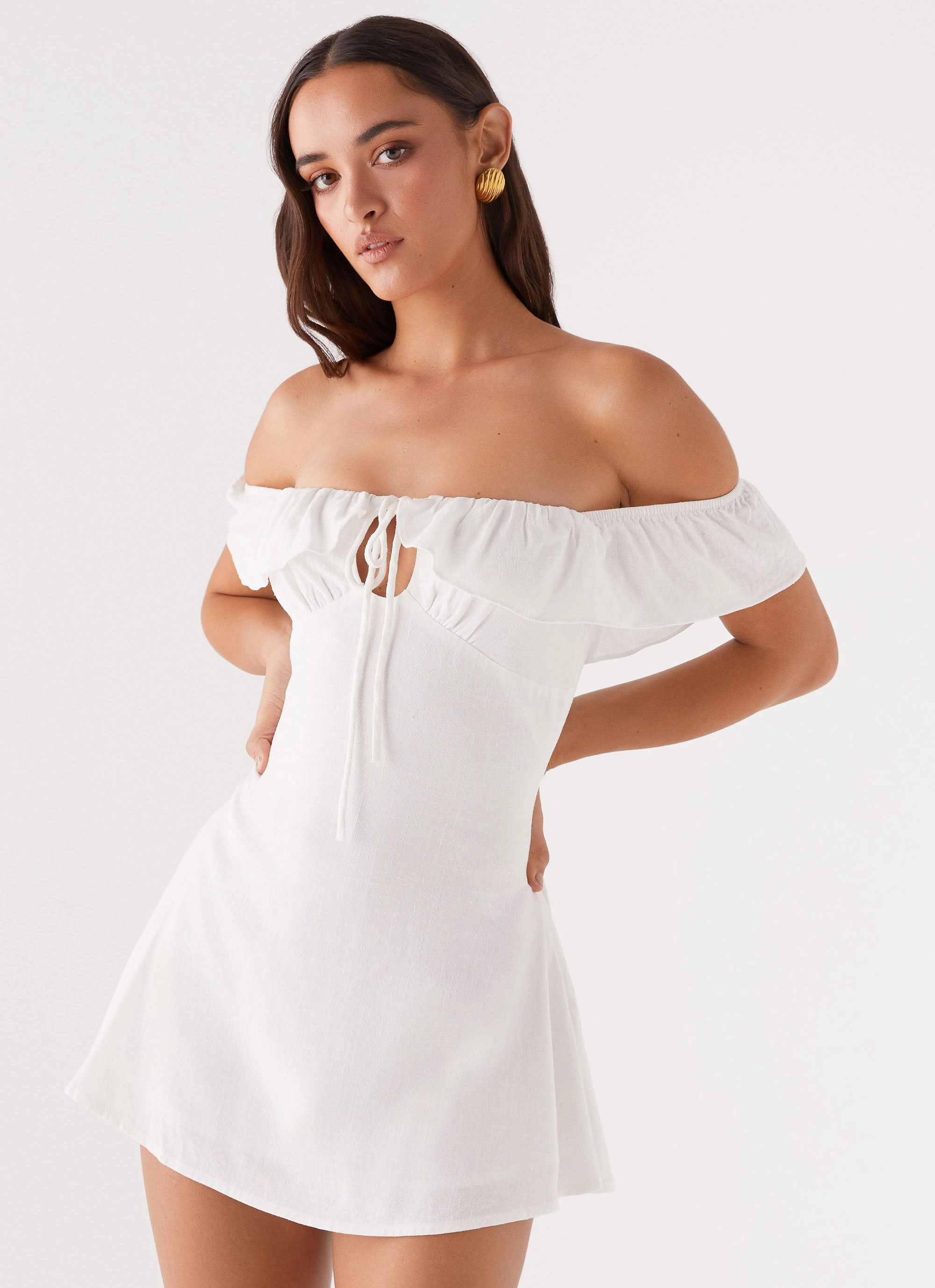 Texas Sun Linen Mini Dress - White Light Mood Travel Influence