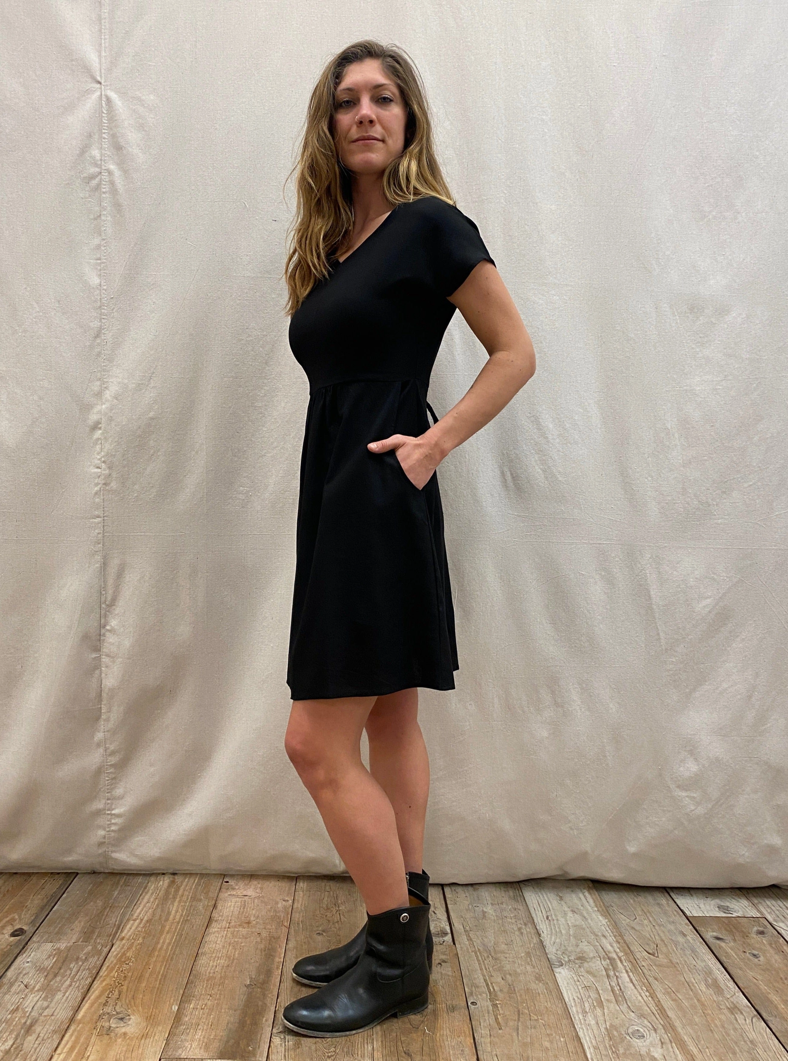 Dolman Dress in Black Linen Eye Catching Relaxed Finish