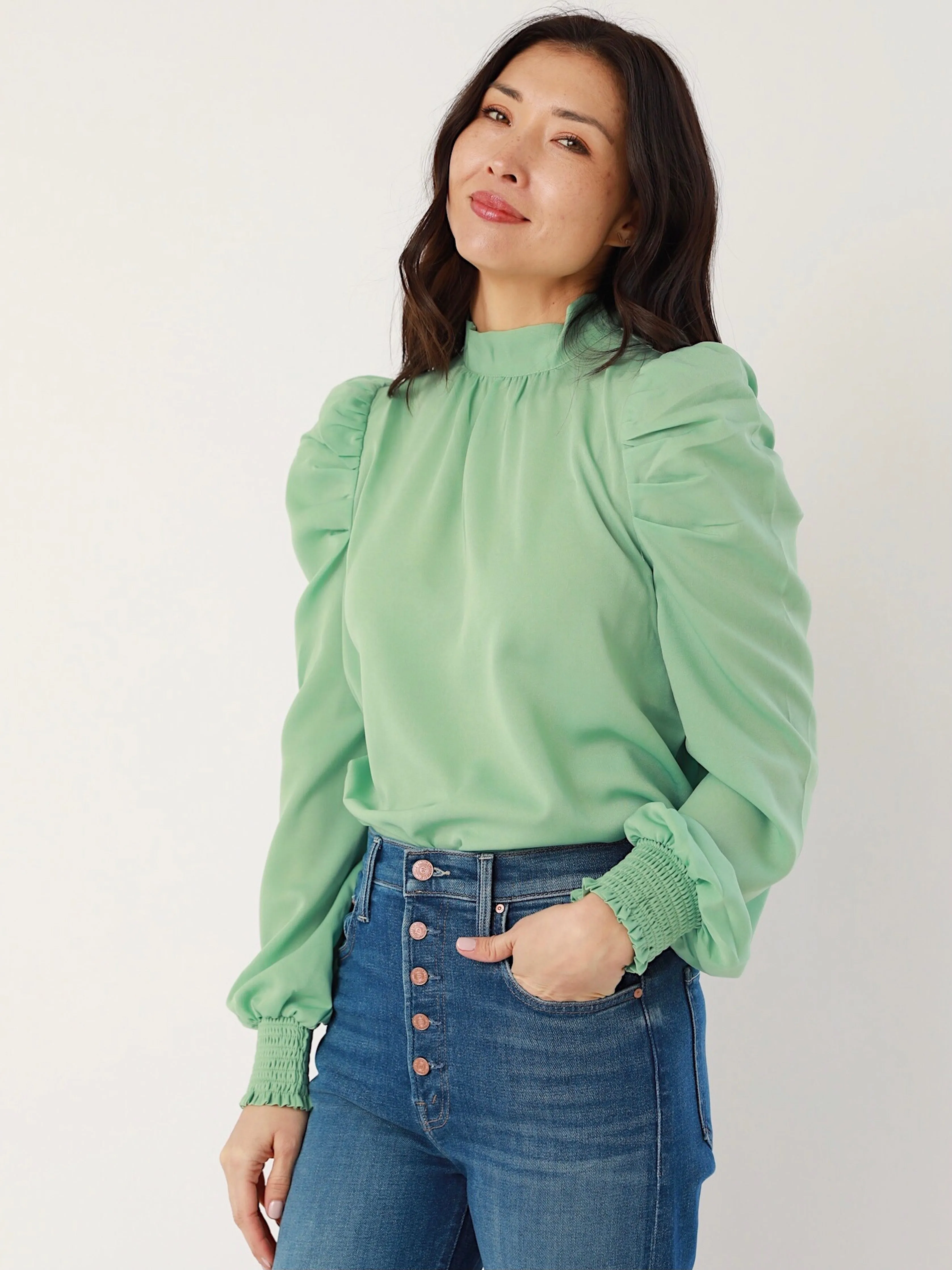Lightweight Blouse Seafoam Puff Sleeve Blouse