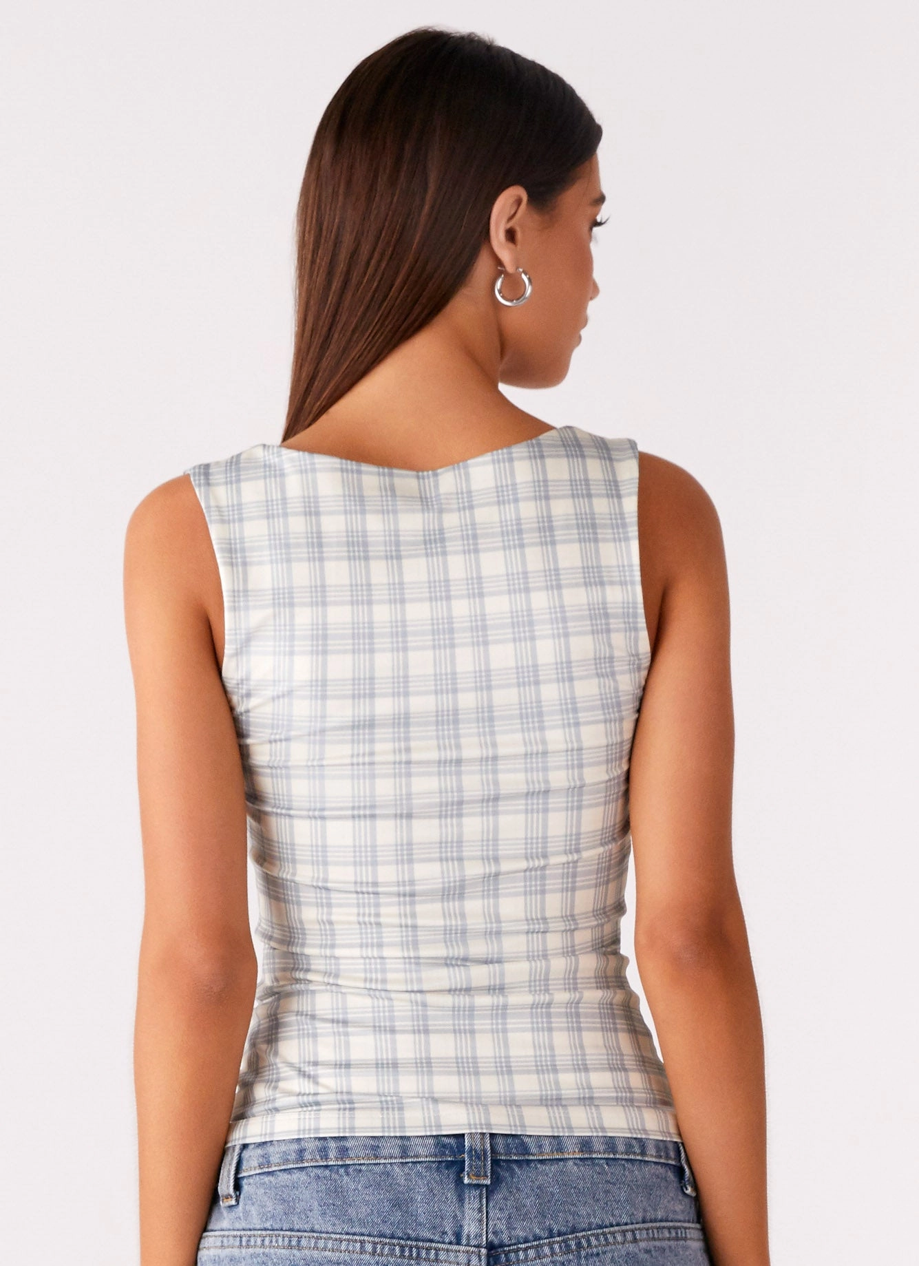 No Drama Strap Top - Grey Check StretchKnit