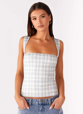 Abrasion Resistant Fabric No Drama Strap Top - Grey Check