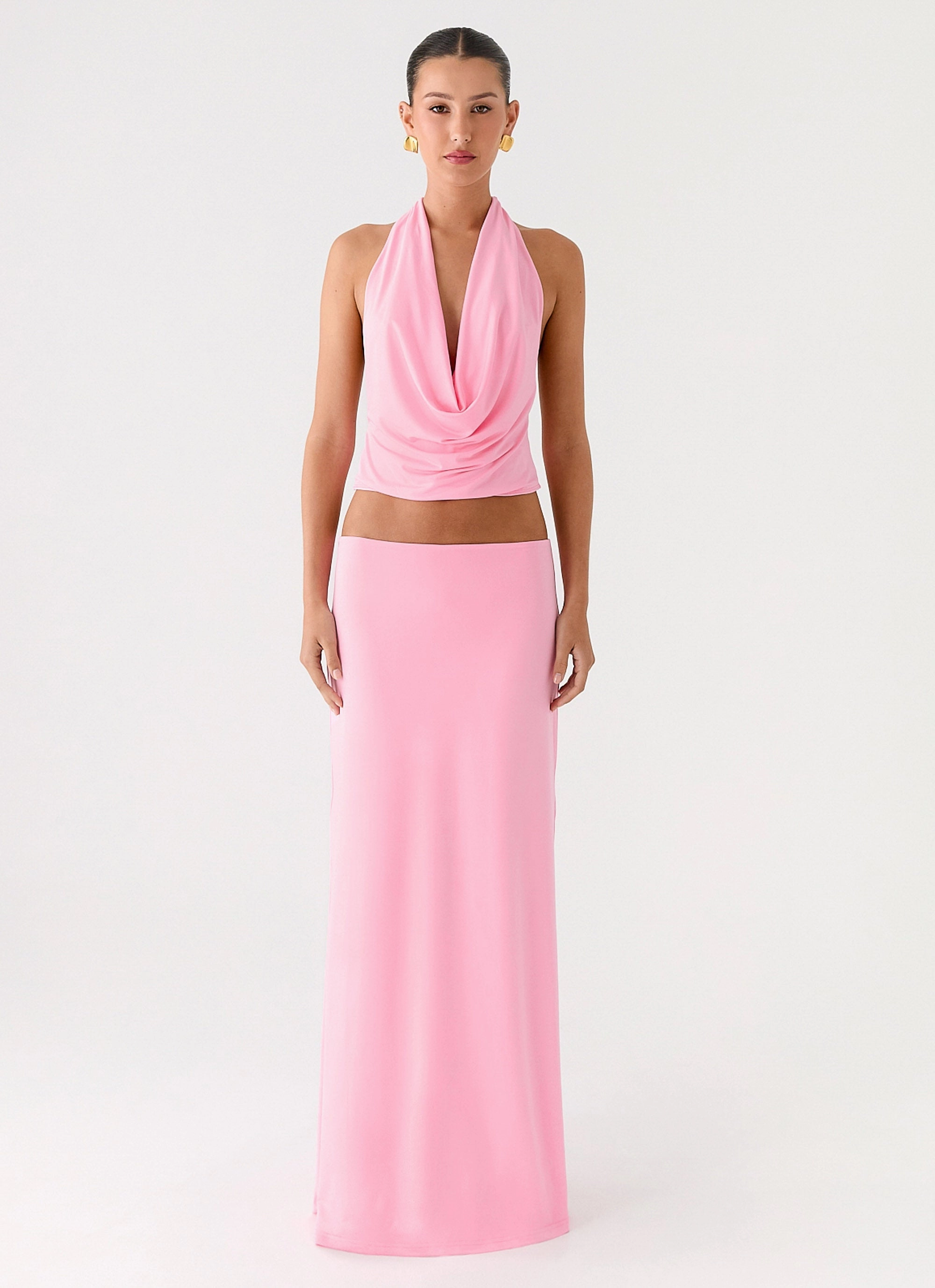 Wrinkle Resistant StretchFit Design Ashi Cowl Top - Pink