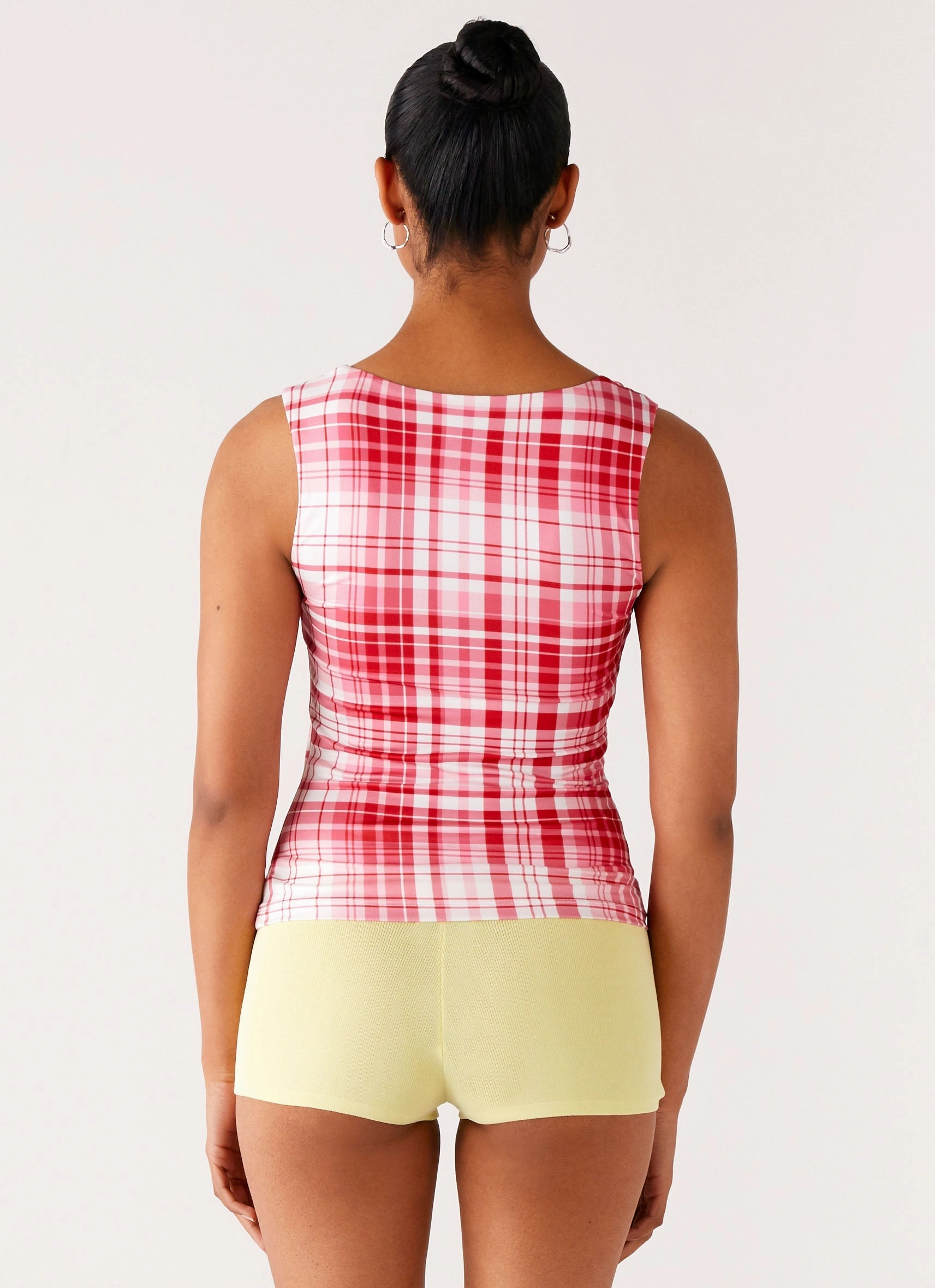 Non Restrictive Fit Basic Long Sleeve No Drama Strap Top - Pink Check