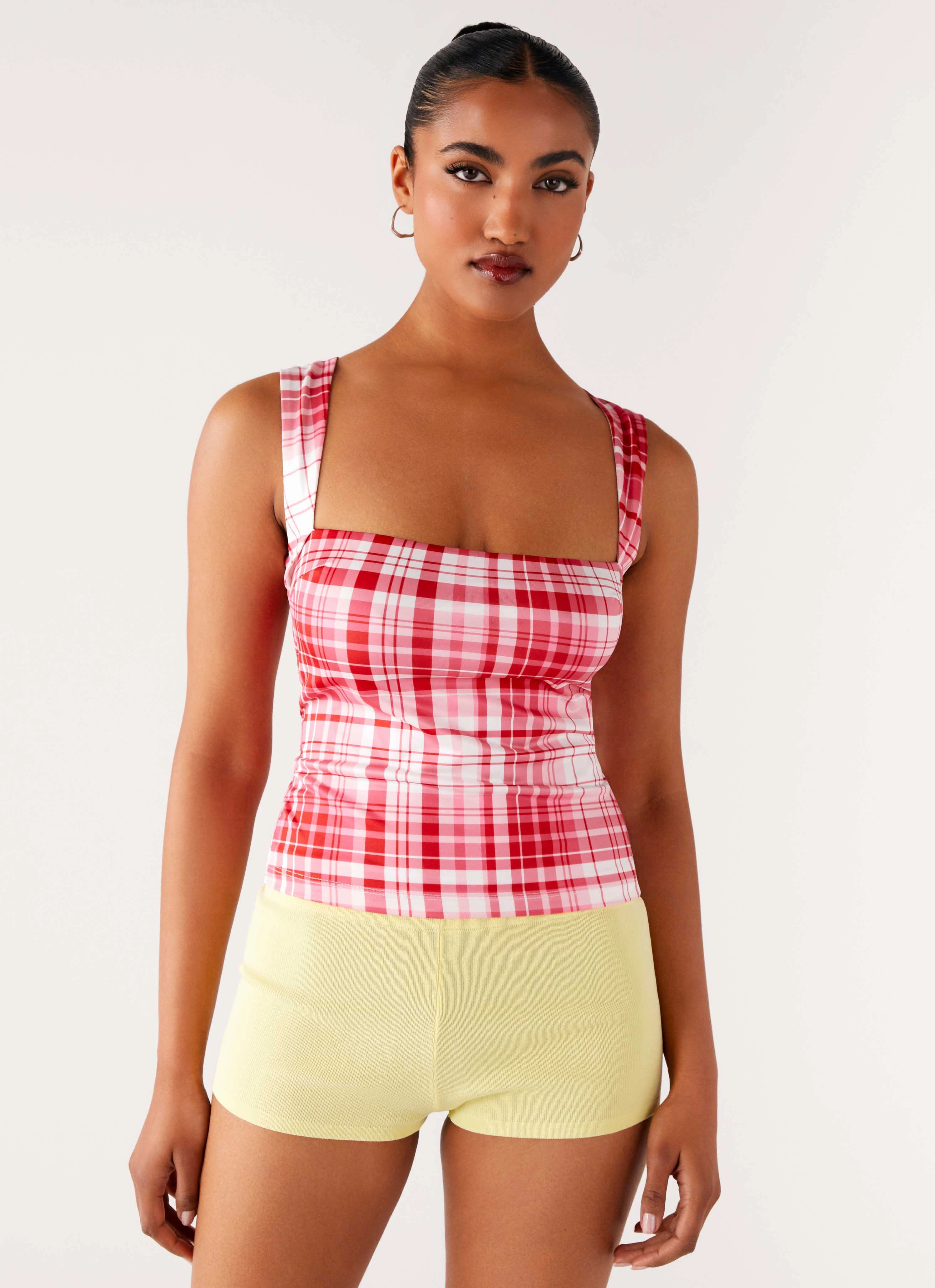 HypoallergenicFibers No Drama Strap Top - Pink Check