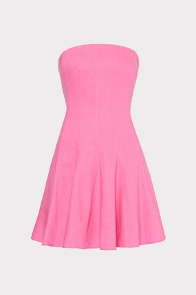 Cameron Solid Linen Strapless Dress Travel Friendly Fitted Design