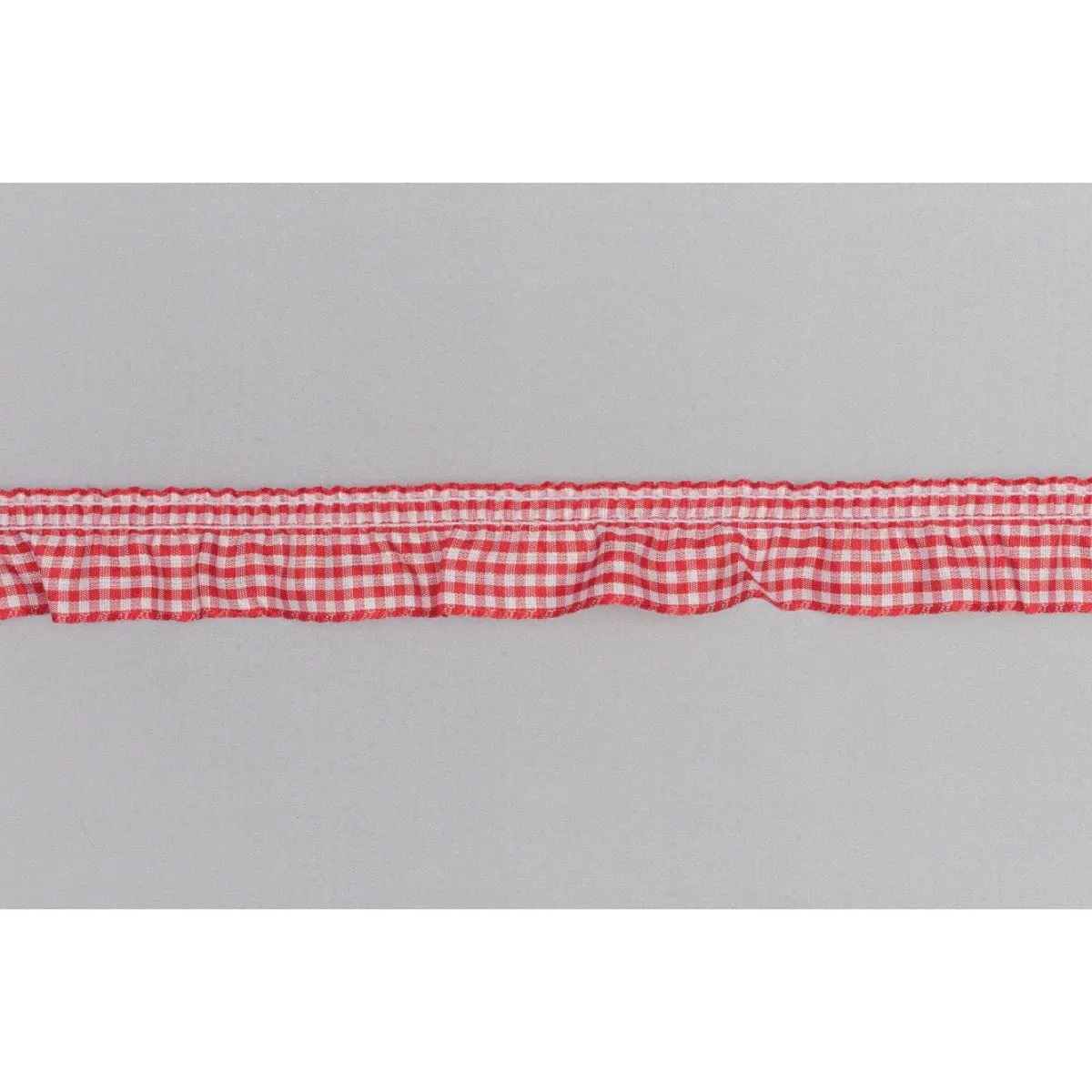 Frilled Gingham Ribbon Trim: Red: 25mm wide. Price per metre.