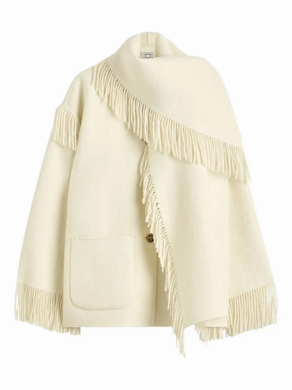 Pink Fringed Scarf Jacket in Winter White