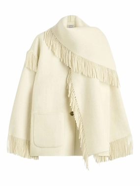 Pink Fringed Scarf Jacket in Winter White