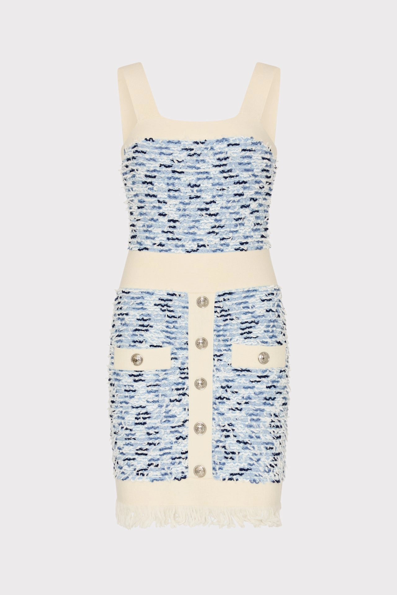 Fringed Textured Knit Mini Dress Polished Tailoring Trendy Fit