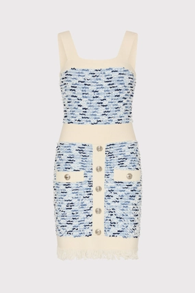 Fringed Textured Knit Mini Dress Polished Tailoring Trendy Fit