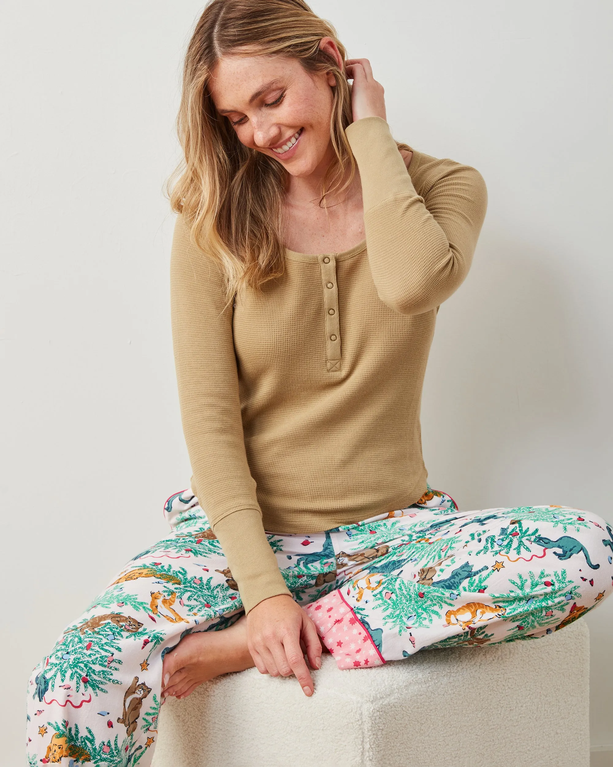 Frisky Firs - Lightweight Flannel PJ Pants - Sweet Cream
