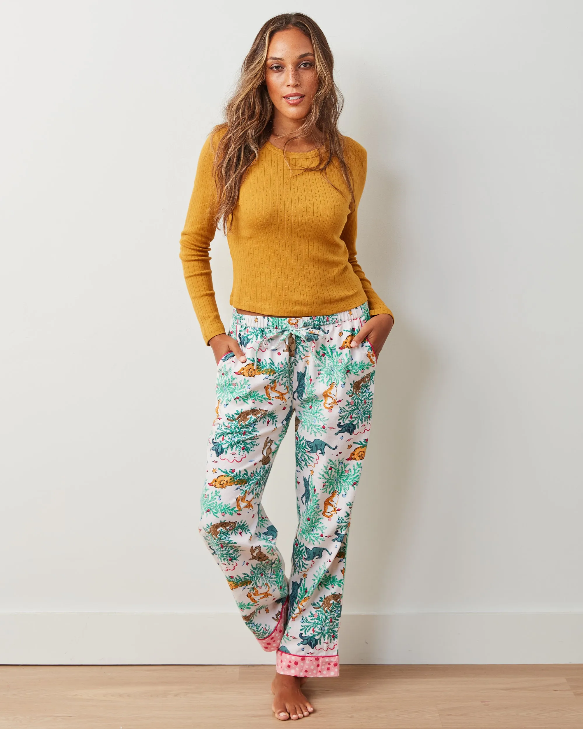 Frisky Firs - Lightweight Flannel PJ Pants - Sweet Cream