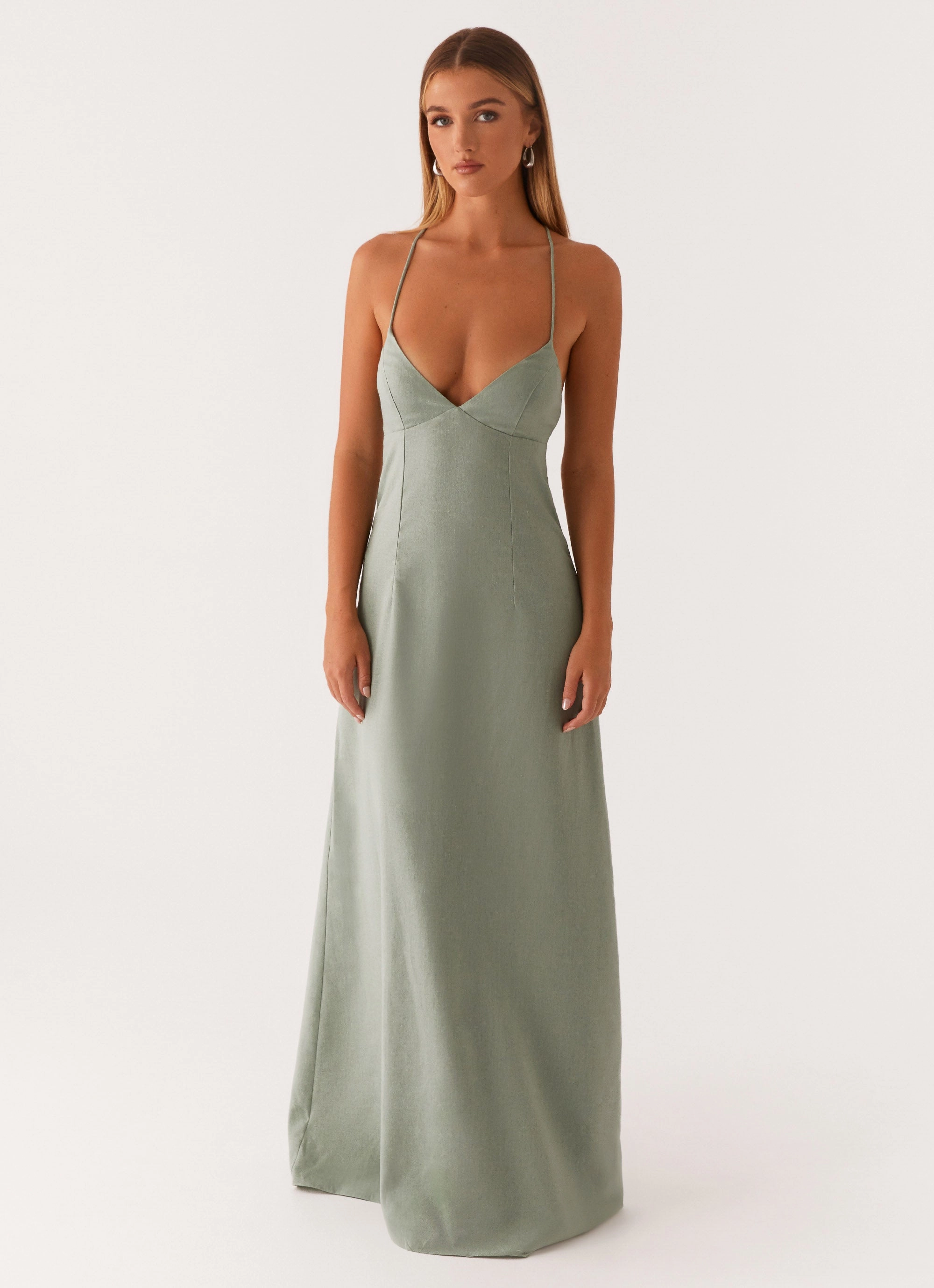 Middle Ground Linen Maxi Dress - Sage Office Classic Comfy and Elegant