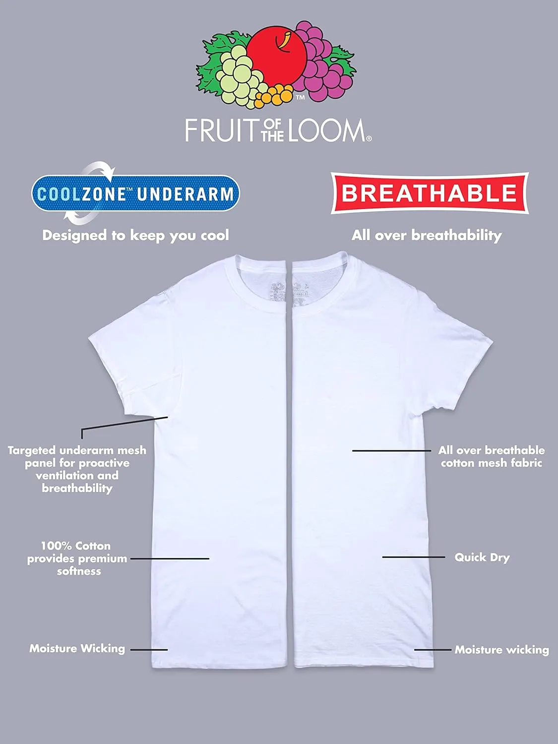Fruit of the Loom Men's Cooling Undershirts, Quick Dry & Moisture Wicking