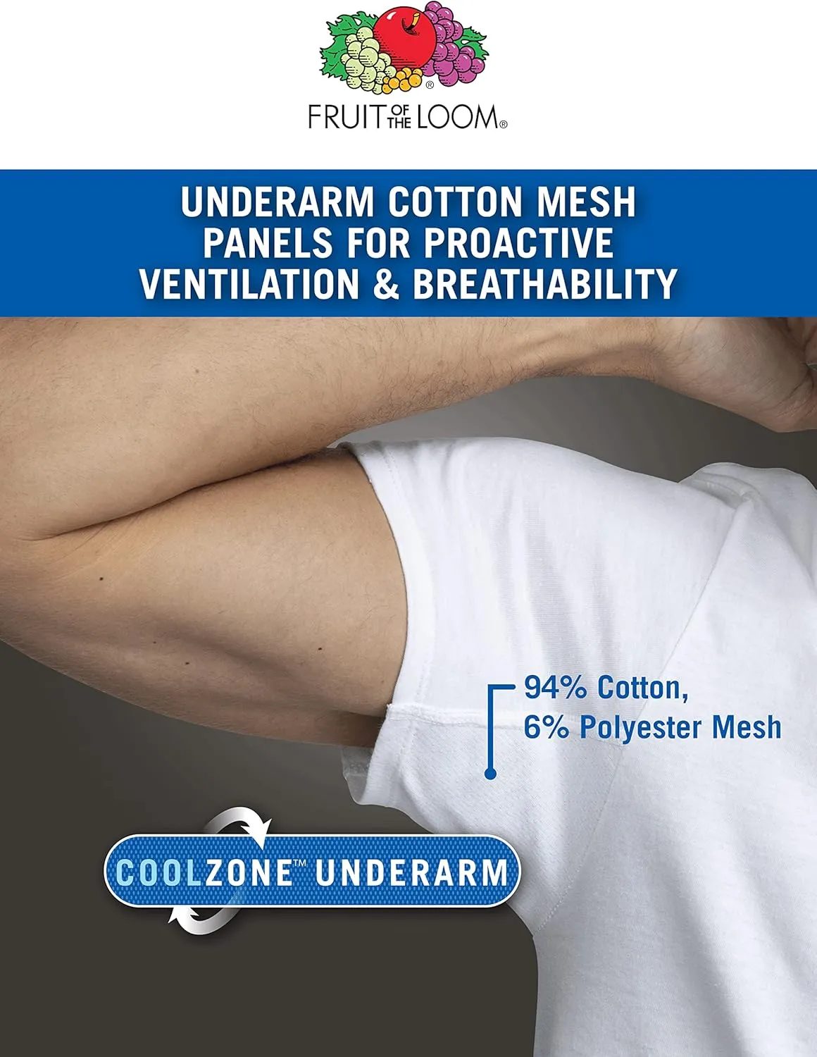 Fruit of the Loom Men's Cooling Undershirts, Quick Dry & Moisture Wicking